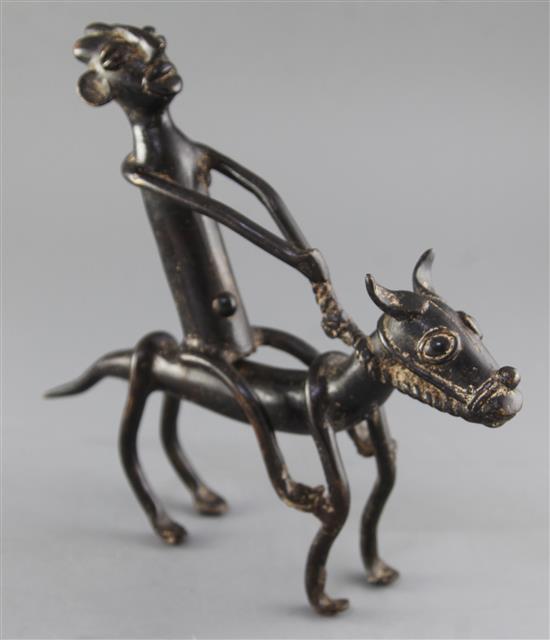 A Sao People Lake Chad area bronze figure of a man riding a horse, 28cm